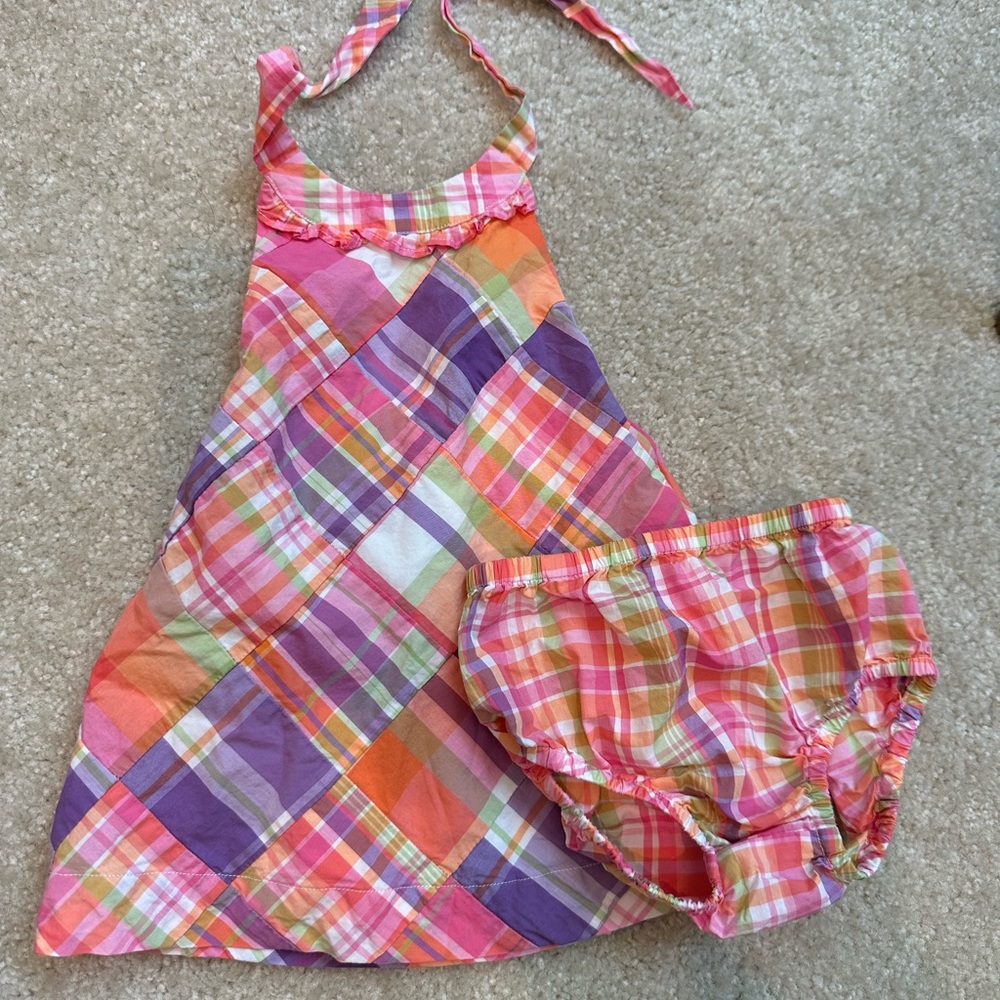 Janie and Jack Plaid Halter Dress with Bloomers